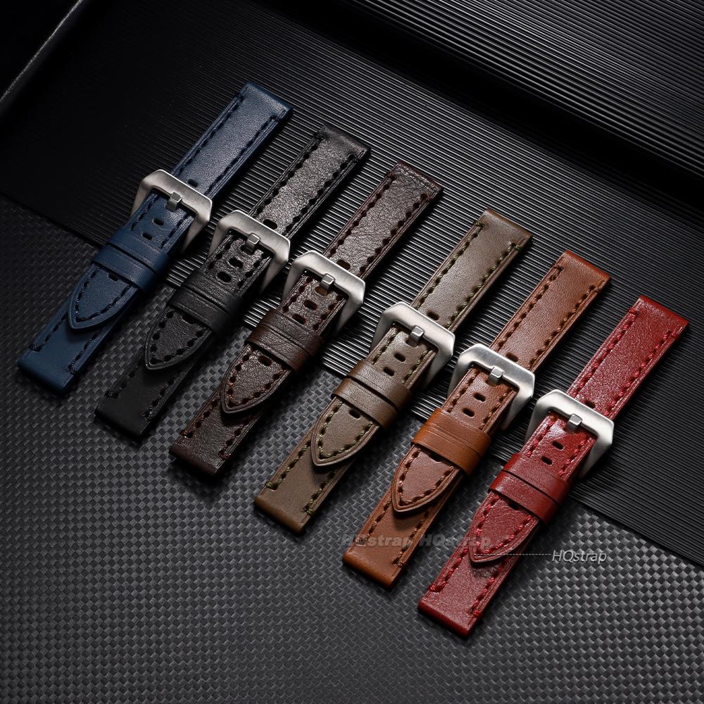 Винтажный Коричневый Кожаный Ремешок для Часов Panerai для Seiko Ремешок из Коровьей Кожи Мужской Женский Браслет для Часов 18мм 20мм 22мм 24мм 26мм