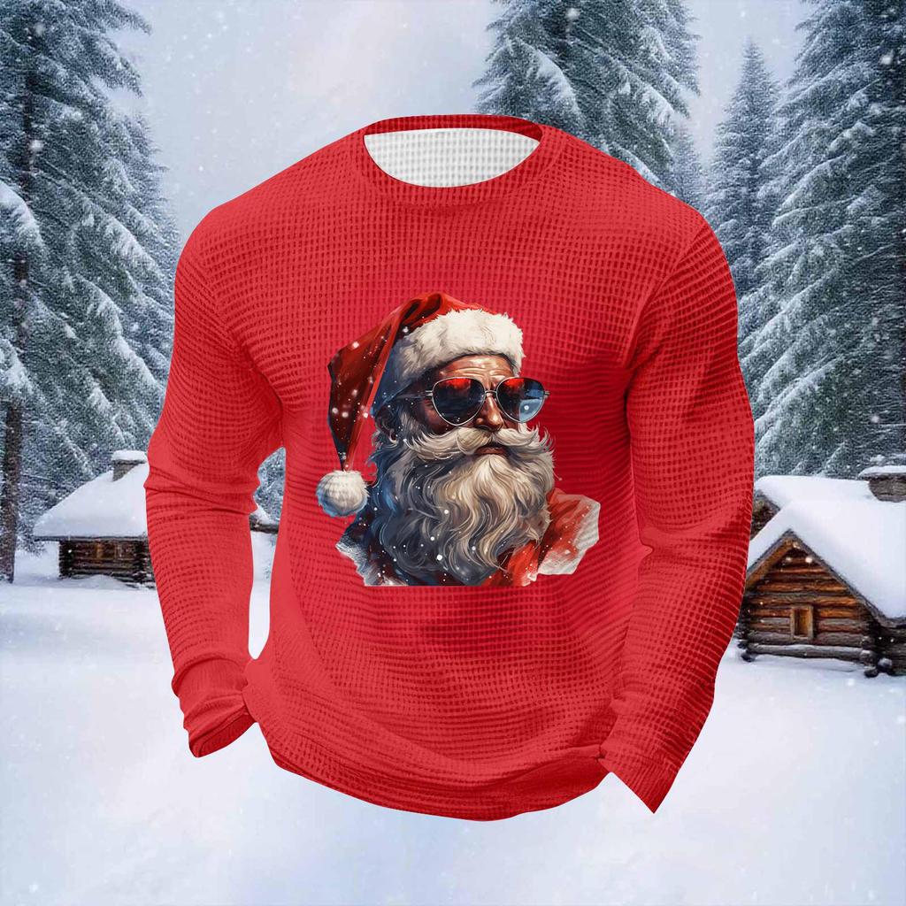 Мужские топы с рождественским принтом, с круглым вырезом и длинными рукавами, мужские спортивные топы больших размеров в повседневном стиле с круглым вырезом