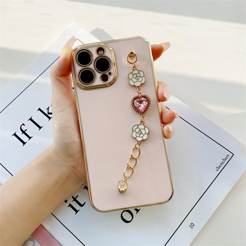 Мягкий силиконовый чехол для телефона с покрытием для iPhone 11 15 16 Moto G22 G30 G55 OnePlus Nord CE 2 5G Samsung A14 A15 A55 с браслетом Flower Love Gem Covers