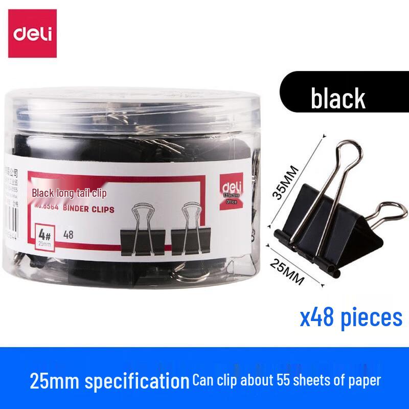 Deli 25mm Black Binder Clips with Bonus Paper Clips