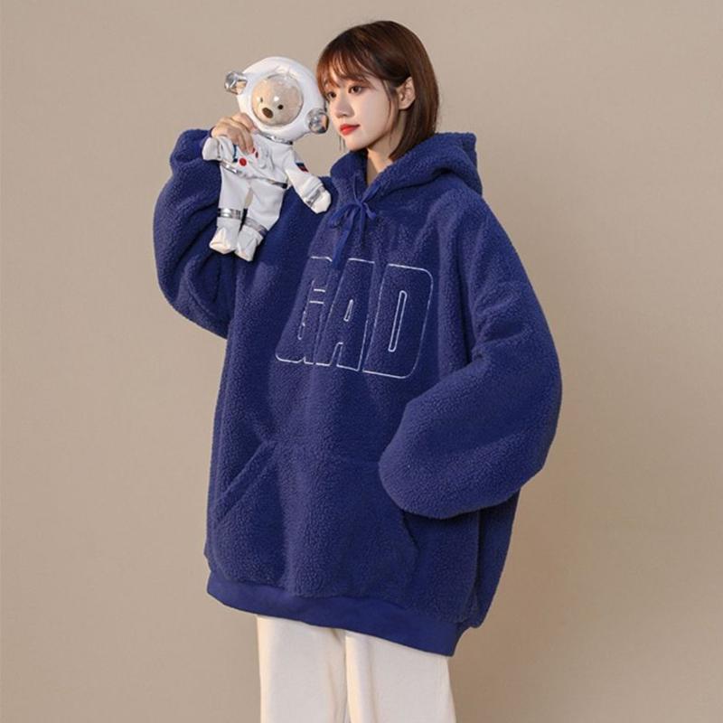 Утолщенный свитер оверсайз, женский осенний стеганый свитер с капюшоном, однотонная плюшевая куртка, свободные удобные мягкие пуловеры, топы