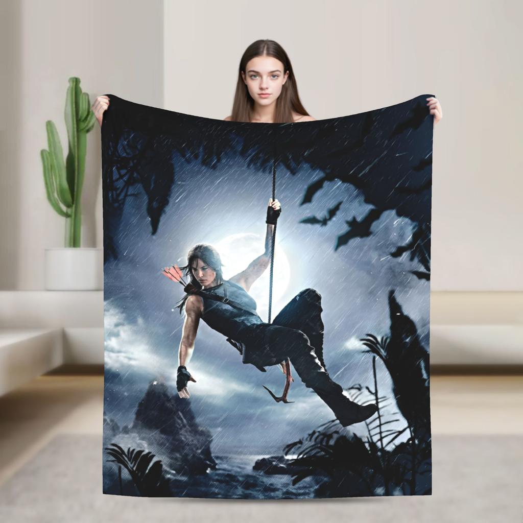Tomb-Raider Lara Croft Fashion Blanket Survival Video Game Flannel Vintage Breathable Throw Fashion Blanket for Bedding Lounge Winter Travel
