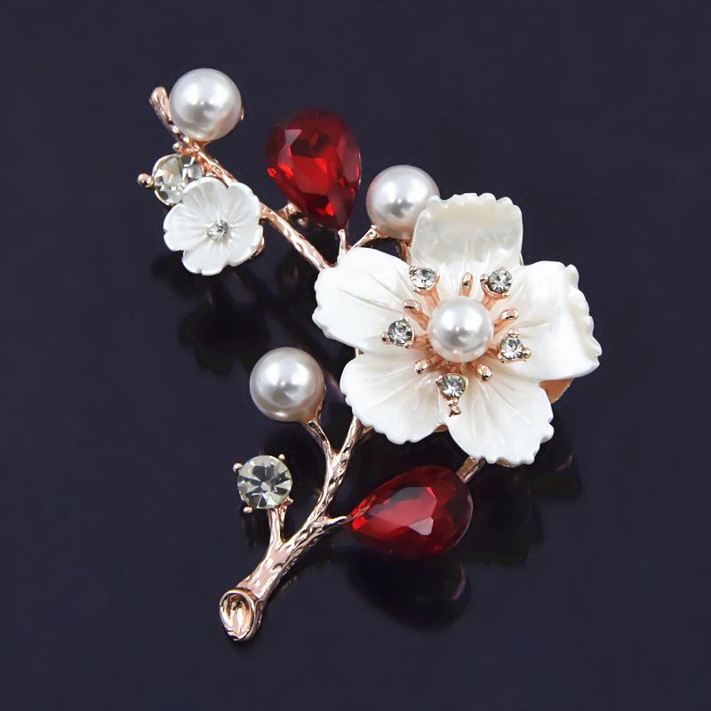 Exquisite Carved Shell Plum Brooch Pin Elegant Women Clothing Accessories Brooches Corsage