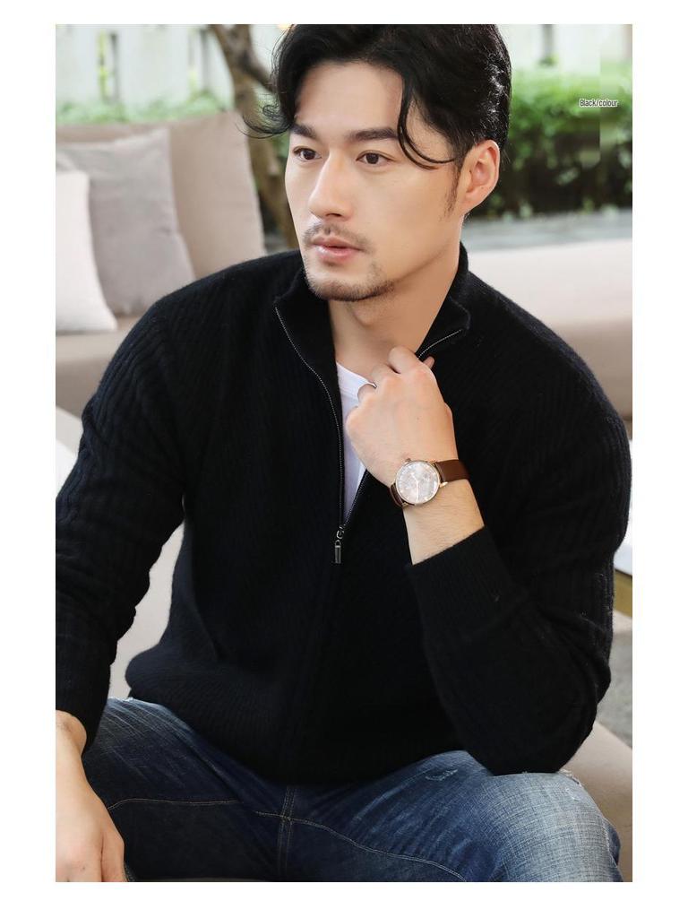 Мужской кардиган из кашемировой шерсти на молнии до середины - Осенне-зимний свитер в стиле бизнес-кэжуал