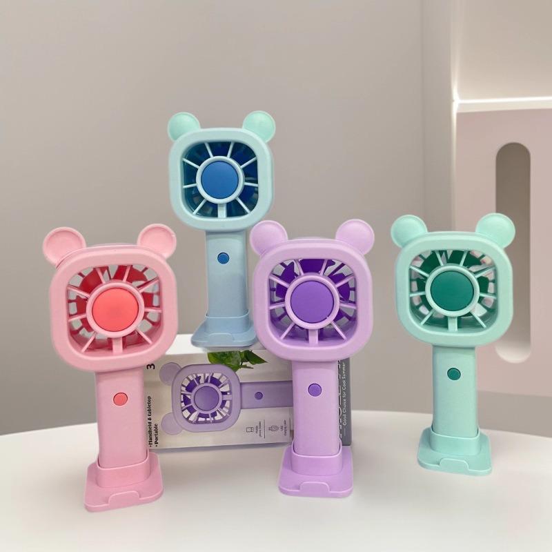 Mini Handheld Cartoon Bear Crown USB Rechargeable Fan - Three-Speed Portable Pocket Fan for Summer Outdoor Use