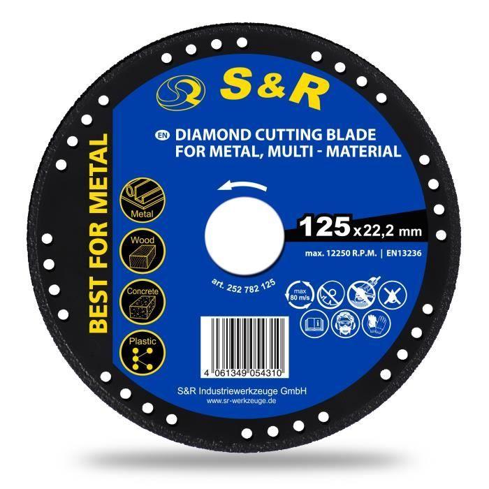 S&R Disque diamant 125 / Meule à tronçonner METAL, BOIS, PIERRE, PLASTIQUE, pour Meuleuses d'Angle