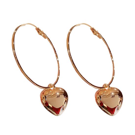 1 Pair Hoop Earrings Round Heart Pendant Plated Jewelry Exaggerated Appearance Dangle