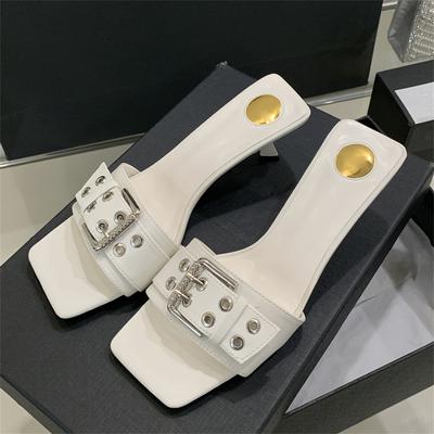 Eilyken Дизайнерский Стиль Ремешок с Пряжкой Квадратный Носок Женские Шлепанцы Низкий Каблук Вечеринка Платье Шлепки Летние Сандалии