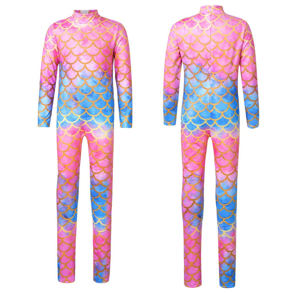 Гимнастический купальник для девочек, комбинезон русалки с длинными рукавами, боди, комбинезоны для акробатики, танцевальные балетные велосипедки