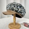 New Winter Fashion Fur Leopard Print Leather Edge Patchwork Octagonal Hats for Women and Face and Small Temperament Mohair Newsboy Hats