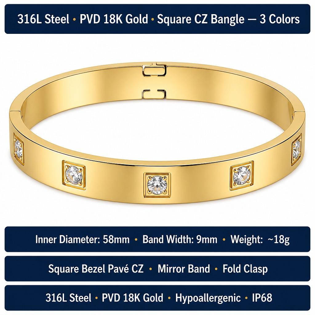 2026 Products Best Sellers Custom 18K Gold Plated Stainless Steel Cuff Bangle Bracelets With Zircon