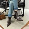 Остроносые короткие ботинки женские 2025 осень и зима новые женские ботинки на толстом каблуке короткие ботинки тонкие ботинки ботинки Мартин рыцарские ботинки