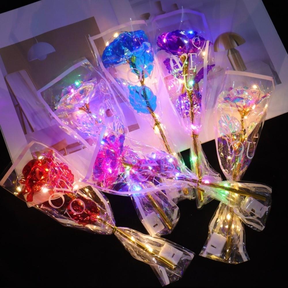 LED Lights Gold Foil Rose Flower Glowing Wedding Fake Flower Valentine's Day