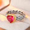 Vintage Inlaid Red CZ Heart Women's Ring Creativity Two Color Hand Carving Daily Wear Party Jewelry Anniversary Gift