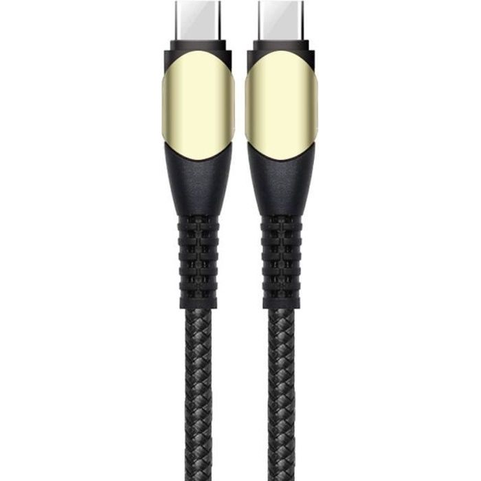 Câble USB-C vers USB-C Charge Rapide 60W pour Samsung Galaxy M13 4G M23 5G M32 M33 M52 5G - Nylon Renforcé Noir 1M