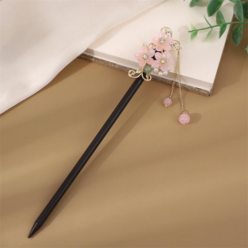 Ancient Style Tassel Hairpin - Imitation Ebony Wood, Hanfu Accessories, Chinese Jewelry for Women