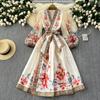 Floral Summer Dress Women Slim Waist Bandage Temperament Robe Femme 2024 Vestidos De Mujer Vintage Elegant Maxi Dresses 27w921