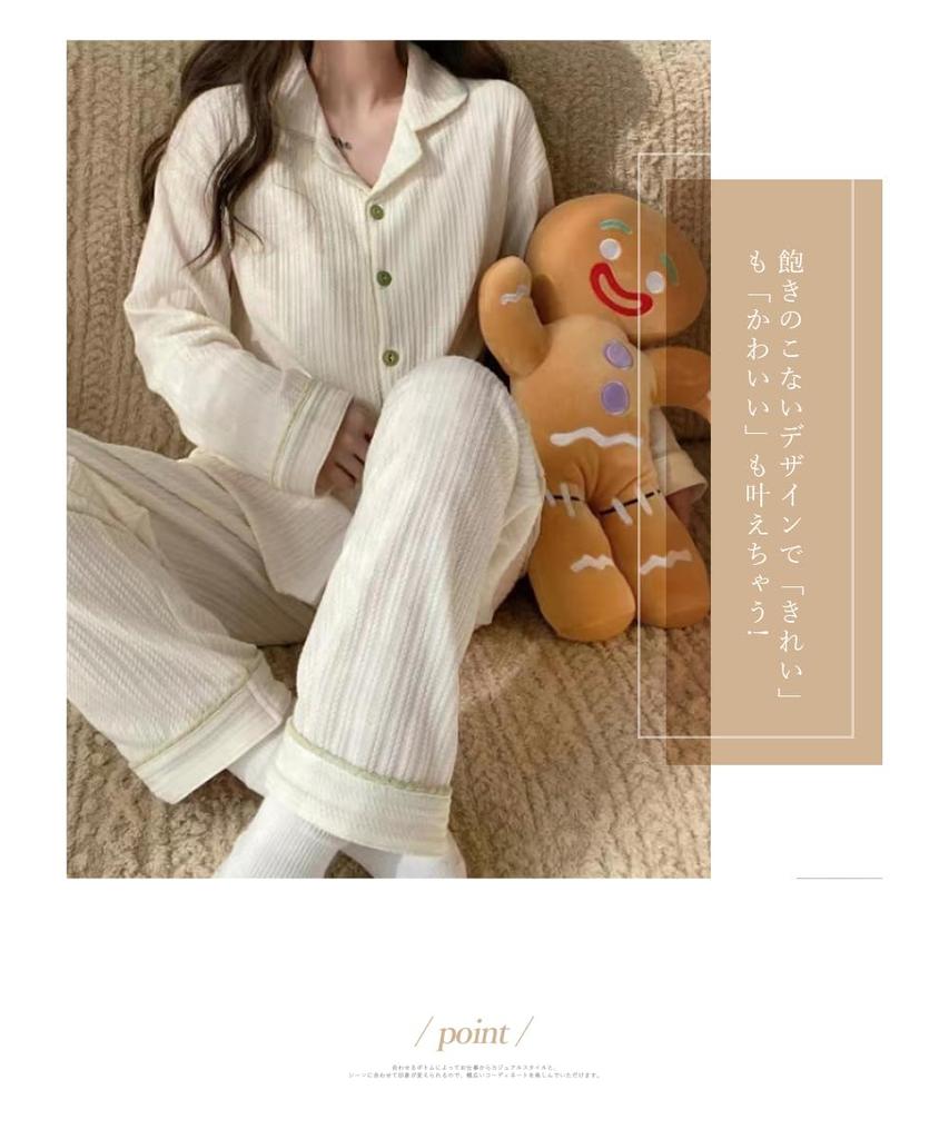 EnagmourCheripo Jacquard Cotton Color Long Top and Bottom and Comfortable for Cold Perfect for and Spring Women's Pajamas, Block, Sleeve, V-Neck, Set,