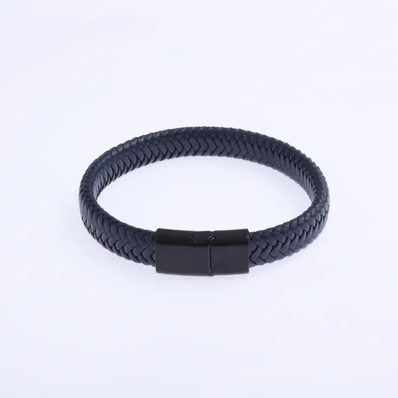Women Jewelry Black Classic Casual Style Woven PU Leather Gifts Men Fashion Bracelet 1PC Accessory Handmade