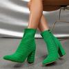 Ботильоны Chelsea женские 2024 новые осенне-зимние вельветовые сексуальные остроносые зеленые туфли на высоком каблуке модные женские туфли на молнии туфли-лодочки Botas