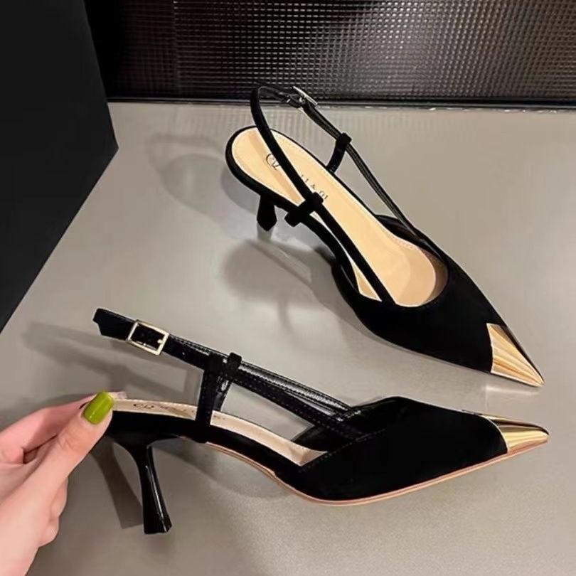 Pointed High Heels Women's Cut Men's Thin Heels 2024 New Sexy Versatile Black Back Empty Bag Head Sandals Female Socialite Style