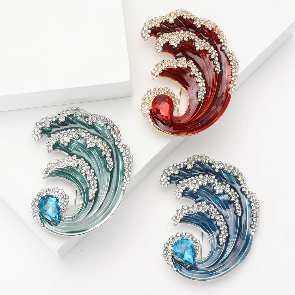Fashion Creative Enamel Rhinestone Wave Styling Brooch Exquisite Versatile Men'S And Women'S Suit Coat Corsage Ornament Pin