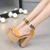 Fashion Bling Ultra High Heels Summer Shoes Dress Party Open Toe Suede Leather Platform Chunky Sandals Woman Thick Bottom