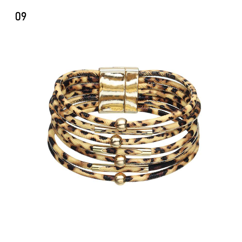 Retro Elegant Women Wrist Bands Leopard Leather Bracelets Multilayer Bangles Wide Wrap Bracelet
