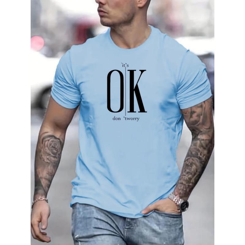 Men's Short Sleeved T-shirt, Round Neck Top, Letter Pattern Print, Comfortable, Casual, Summer, Loose Size