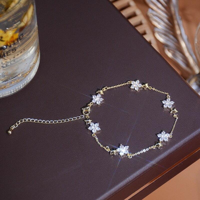 Korea Fine Jewelry Small Exquisite Micro-inlaid Zircon Flower Five-pointed Star Bracelets For Woman Holiday Daily Party Gift