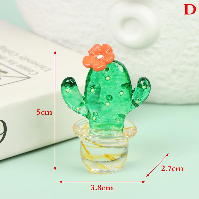 Glass Cactus Figurines Ornaments Mini Bonsai Decor Cute Miniature Desktop Craft