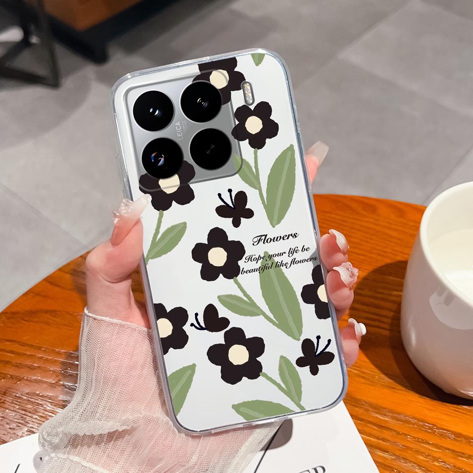 Cute Flower Case For Xiaomi 15 Pro Ultra Clear Soft Silicone Protective Bumper Cover For Xiaomi15Pro 15Ultra Anti Scratch Fundas
