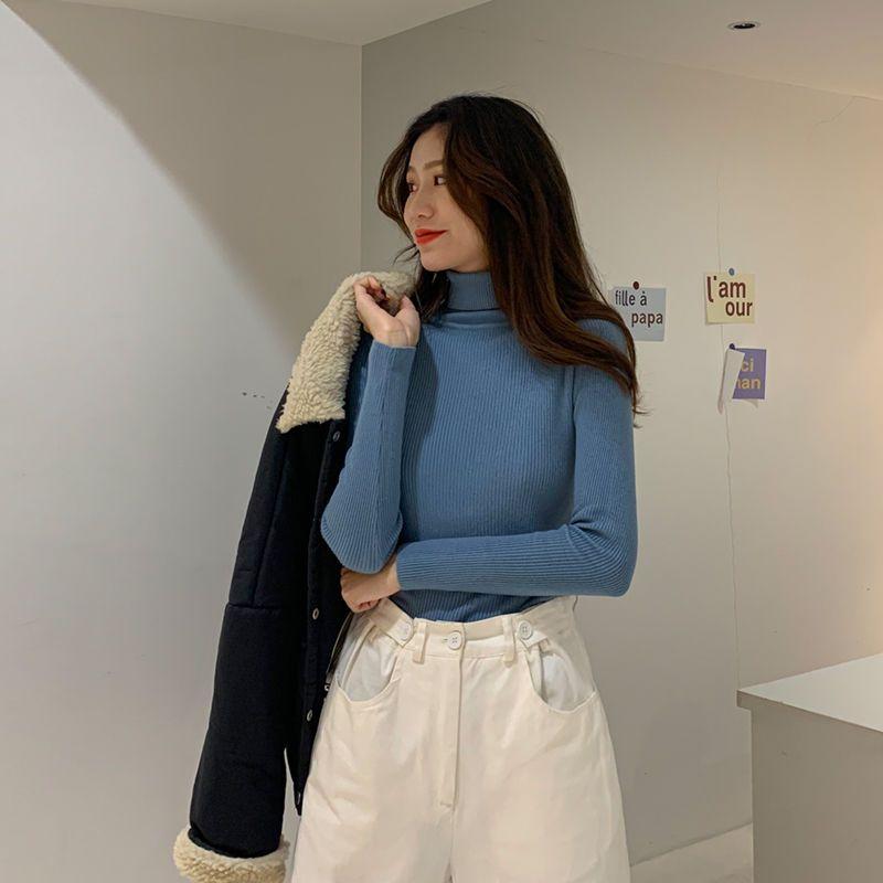 Turtleneck Pullovers Sweaters Women Autumn Winter Knitted Shirts Solid Color Long Sleeve Slim-fit Tight Jumper Tops