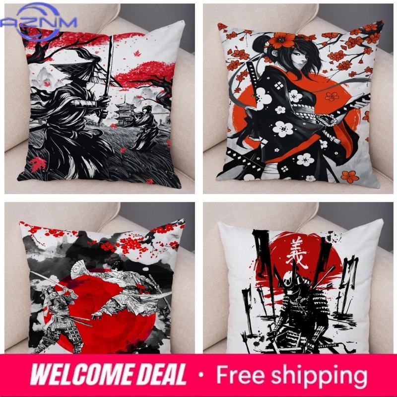 Чехол для подушки в японском стиле Ink Warrior для дивана, дома, с двойным принтом, декор, красивый пейзаж, наволочка для девочки, мягкий плюшевый чехол для подушки