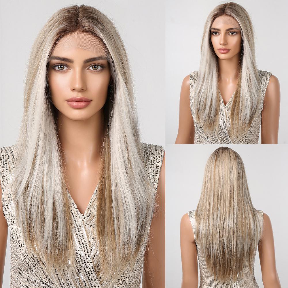 ALAN EATON Длинные синтетические прямые омбре пепельные платиновые блонд парики на шнуровке для женщин, косплей, вечерние волосы высокой плотности, термостойкие