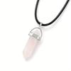 Natural Stone Pendant Necklace Women PU Leather Hexagonal Column Pointed Reiki Chakra Lapis Chunky Jewelry