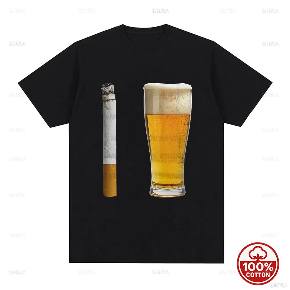 Beer and Cigarette Funny Ropa Alcohol Beer Offensive Party Stupid Meme Tshirts Wo Cotton Summer Loose Short Sleeve TShirt