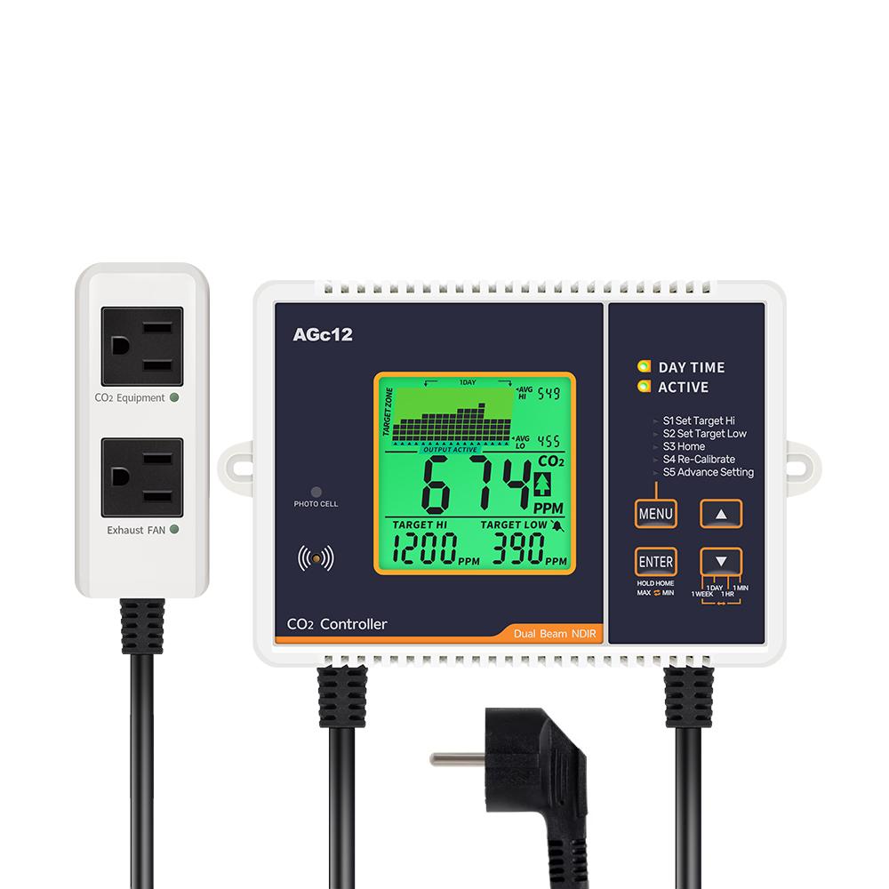 Контроллер углекислого газа Контроллер CO2 Двухканальный NDIR CO2 Измеритель День Ночь Редуктор давления углекислого газа для теплицы
