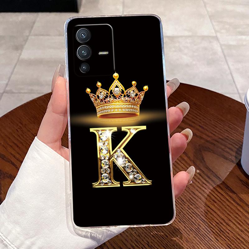 Для Vivo V23 Pro Новый Корона Буква Розовый Блестящий От А до Я Чехол для Телефона для Пары Для Vivo V23 Pro Прозрачный ТПУ Ударопрочный Мягкий Чехол