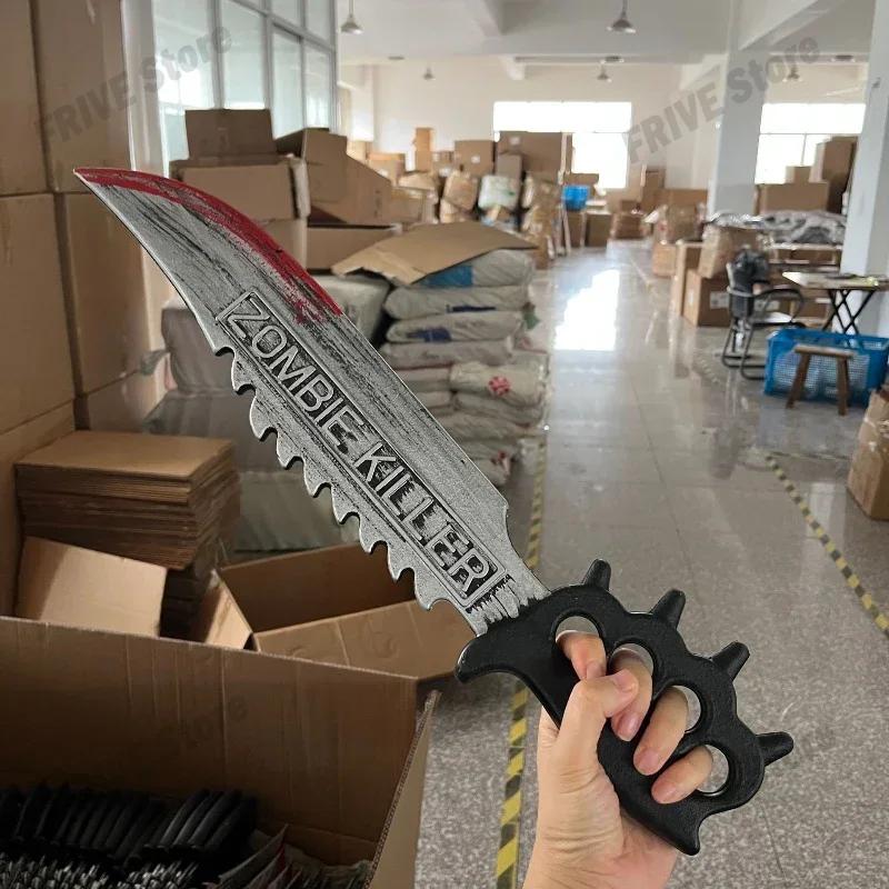 Halloween Realistic Machete Electric Saw Plastic Chainsaw Machete with Blood Stains Halloween Horror Decoration Props