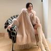 Cape Shawl Coat Autumn Winter Women's Fringe Retro Large Fur Collar Knitted Hooded Coat
