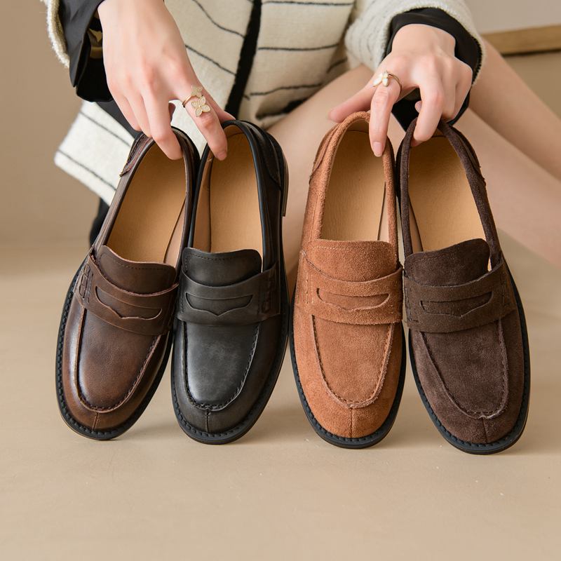 Krazing Pot Туфли-лодочки из натуральной кожи с круглым носком на низком каблуке, женские туфли-оксфорды без застежек, винтажные туфли-лодочки