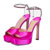 Fashion Colorful Chain Water Diamond Sandals Brand Walk Show Fish Mouth Evening Dress Elegant High Heels 2025 New Pendant Women's Shoes