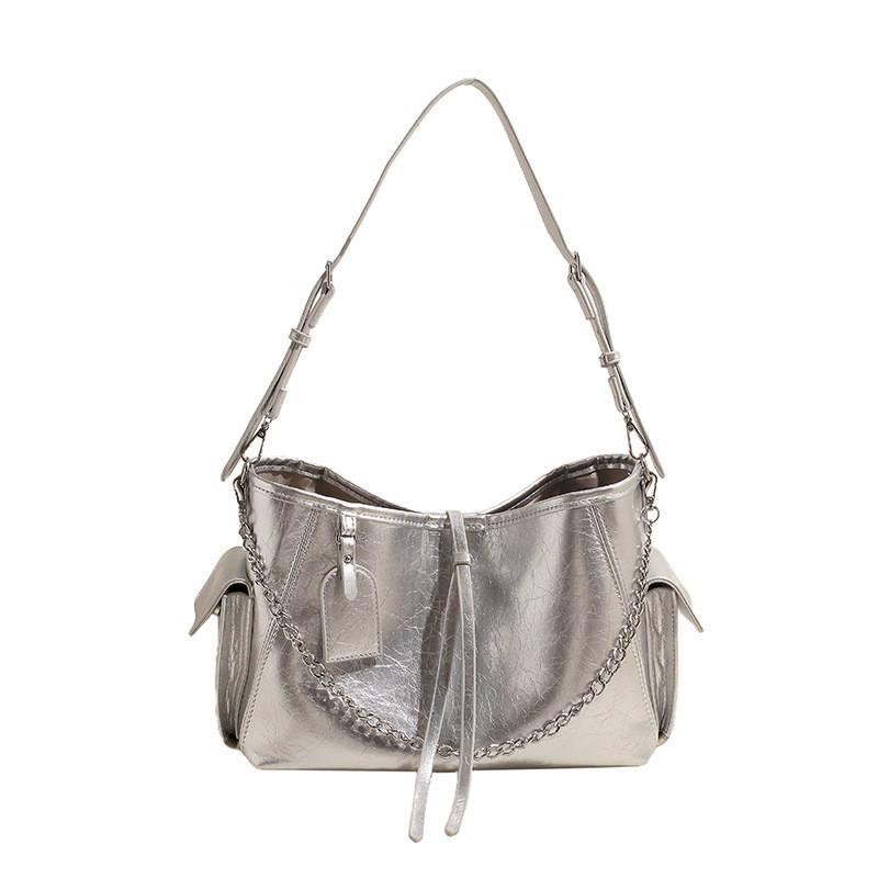 Ielgy Large-Capacity Multi-Pocket Tote Bag Chain Shoulder Cross-Body Bucket Bag