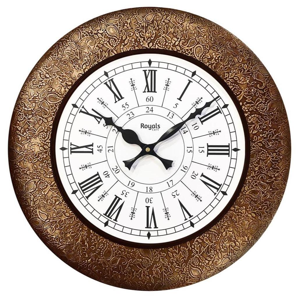 Деревянные антикварные аналоговые настенные часы с цветочным дизайном и росписью для дома, офиса, школы, спортзала, магазина и подарков || Размер часов — 40 см х 40 см [16 х 16 дюймов]