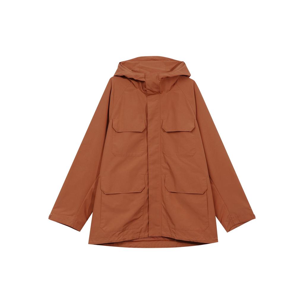 Uniqlo SS23 Однотонная Водонепроницаемая Ветровка с Капюшоном и Длинным Рукавом Мужская Верхняя Одежда Ярко-Оранжевая 453848-24