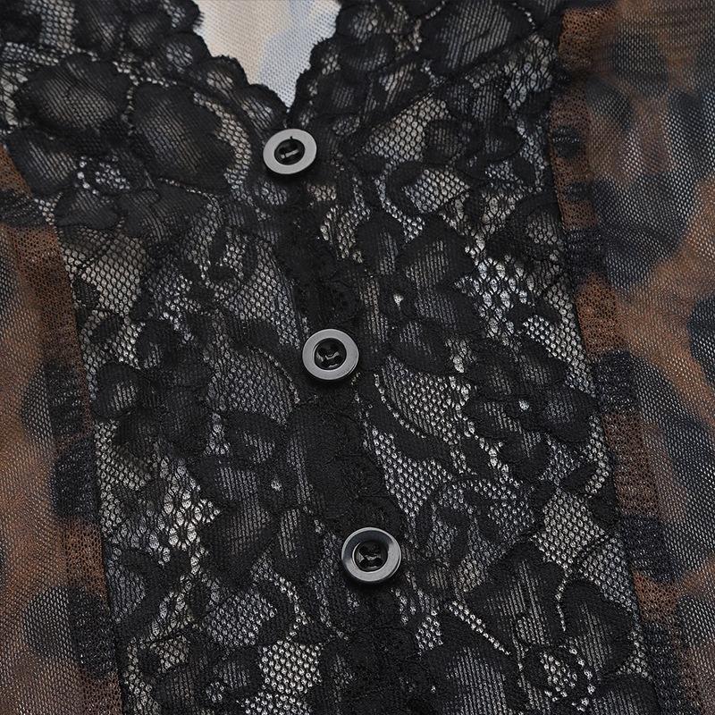 YYFS Женские модные повседневные боди с леопардовым принтом весна-осень с длинным рукавом и V-образным вырезом