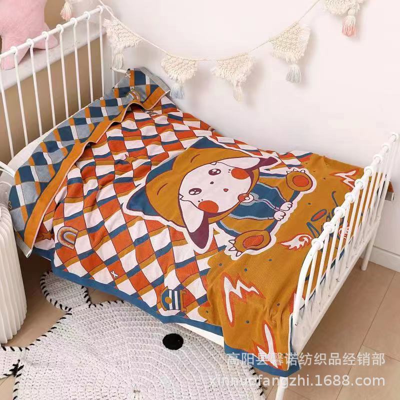 Four Seasons Baby Cotton Gauze Towel Quilt Newborn Cartoon Children's Baby Blanket Breathable Washed Cotton Lunch Break Blanket