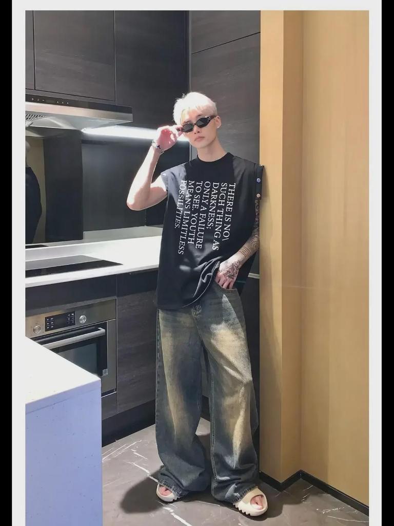 Мужские джинсы с широкими штанинами в стиле ретро с градиентом — модный свободный крой для осени и зимы