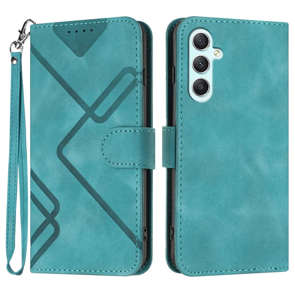For Samsung Galaxy A35 5G Wallet Case Line Imprinted PU Leather Phone Cover with Strap